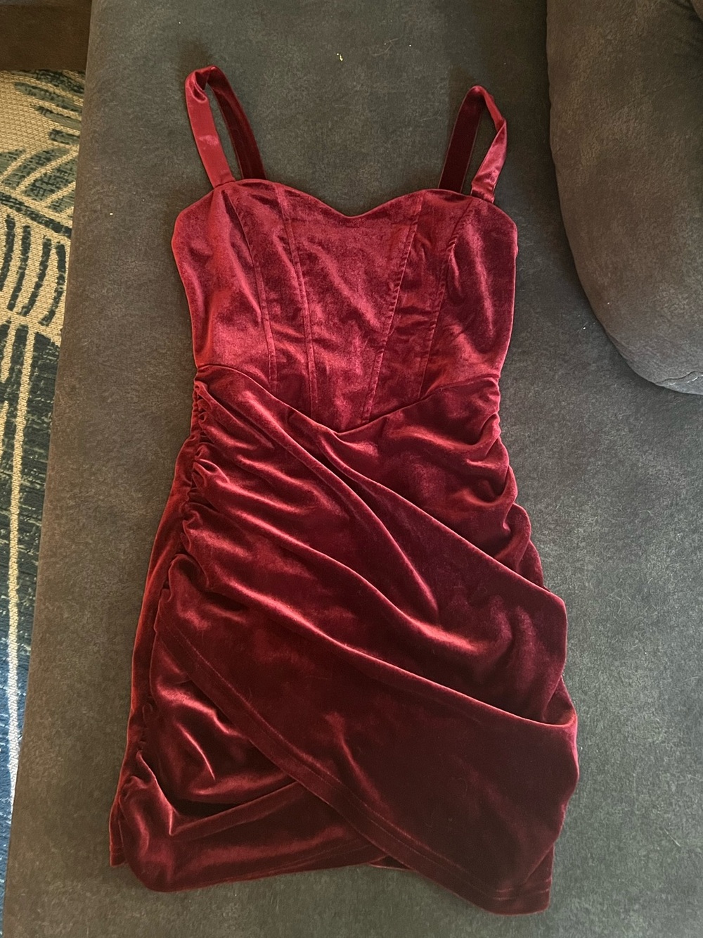 Cider Velvet Ruched Mini Dress - Burgundy Red